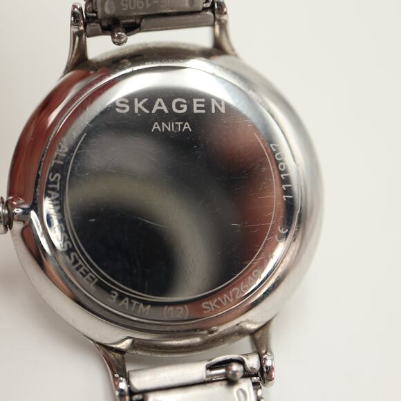 Skagen Anita Champagne Diamond 30mm Watch Silver Tone Metal Mesh w New Battery - Picture 16 of 16